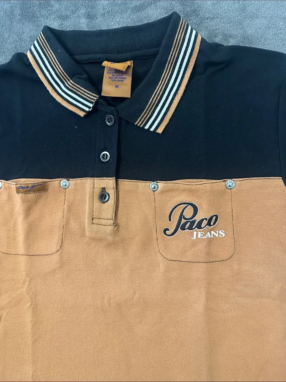 Paco Jeans Kids Two-Tone Polo Shirt in Black & Tan